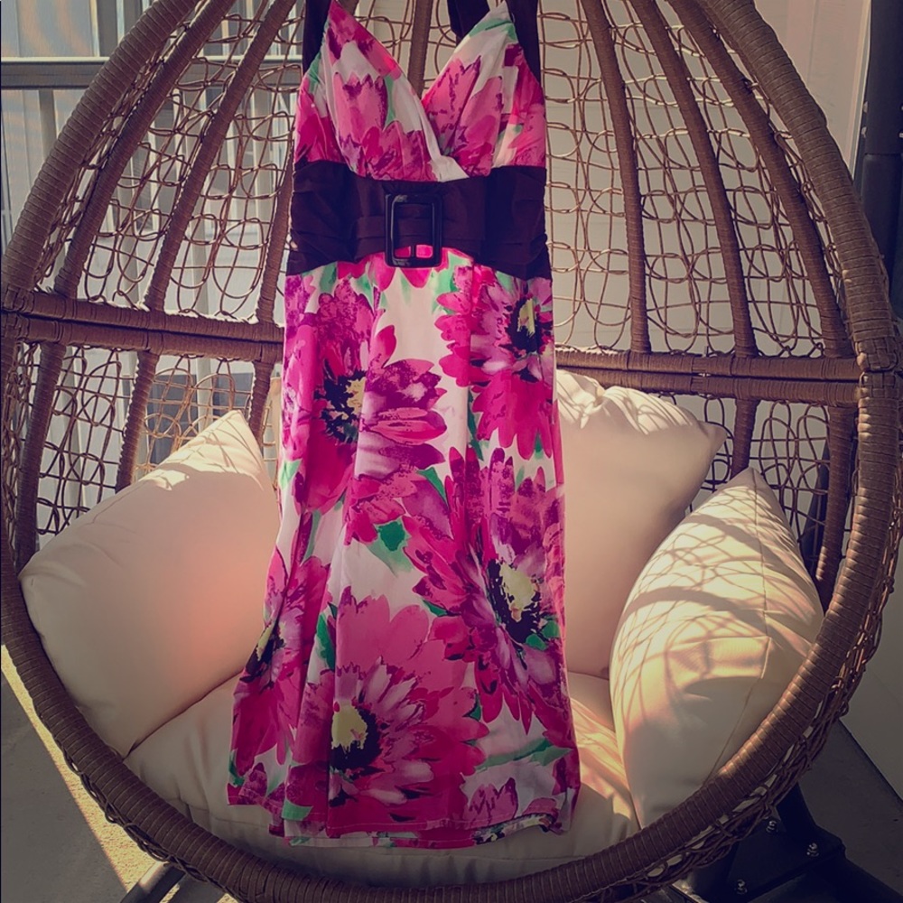 Pink Floral Halter Sun Dress